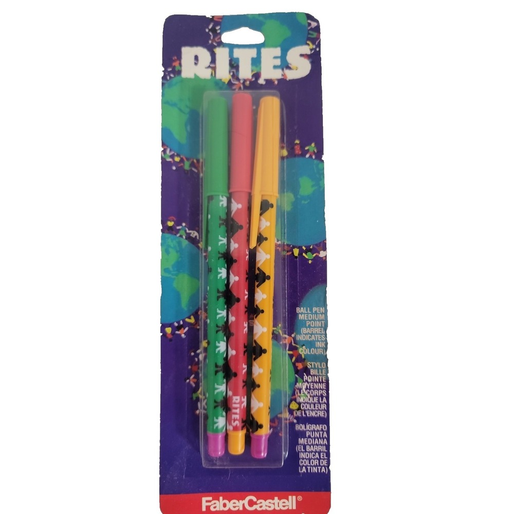 Vintage Faber-Castell RITES Ball Point Pens NOS 3 Pack Made USA 90s Abstract Des